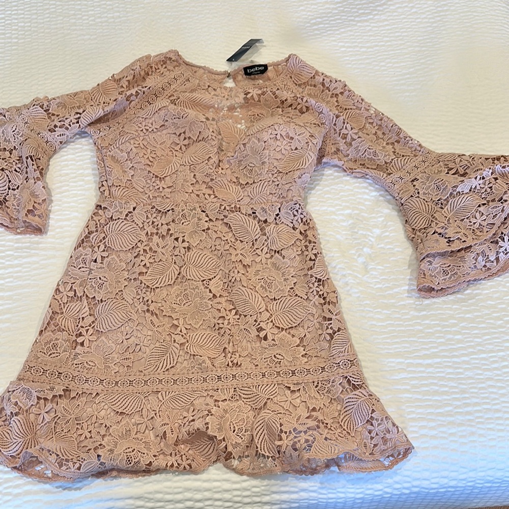 Lace Bell Sleeve Dress in Blush Pink